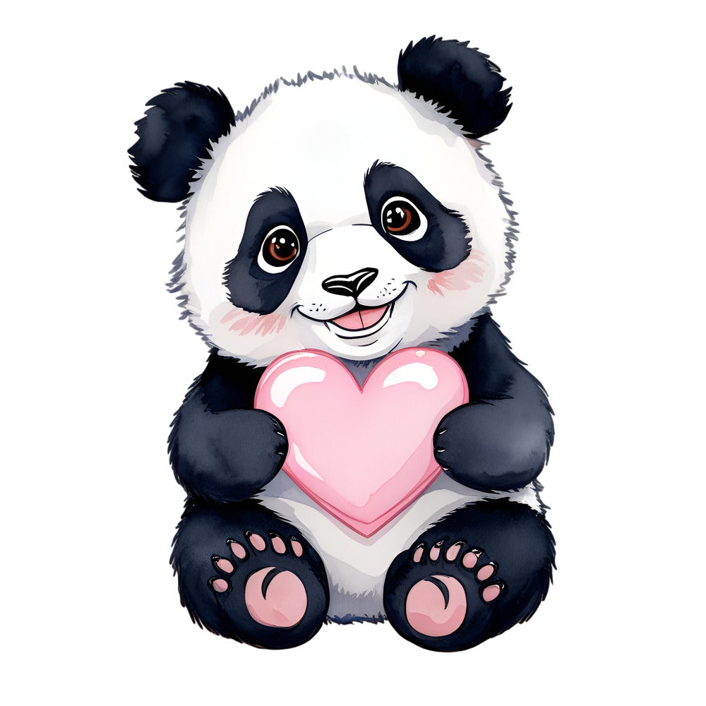Valentine Tropical Panda Fabric Panel featuring a cute panda holding a pink heart, printed on premium quilting cotton.