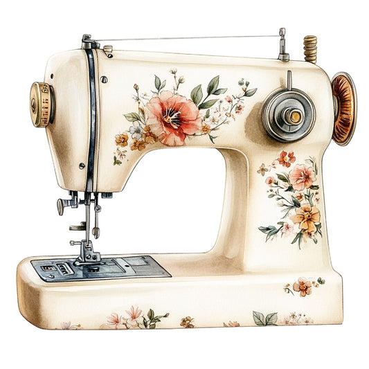 Vintage Sewing Machine Fabric Panel 5 featuring a delicate floral print on premium quilting cotton, proudly made in the USA.