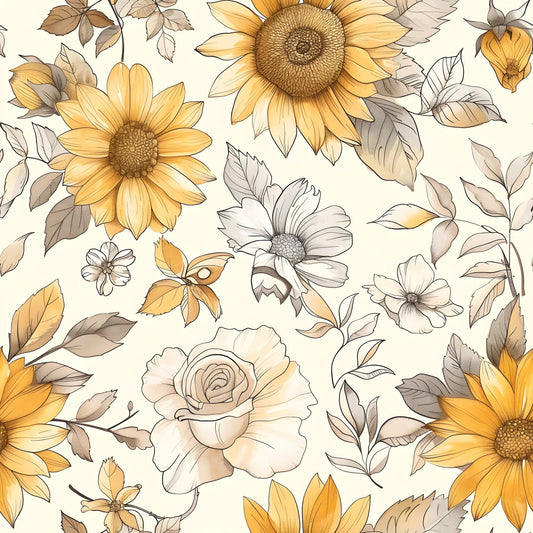 Vintage Autumn Sunflowers Pattern 23 Quilting Cotton Fabric