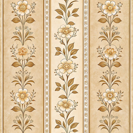 Vintage Beige Sepia Floral Pattern 16 Quilting Cotton Fabric