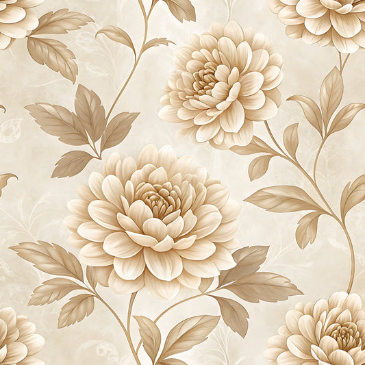 Vintage Beige Sepia Floral Pattern 17 Quilting Cotton Fabric