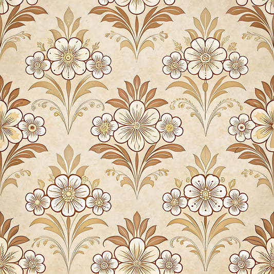 Vintage Beige Sepia Floral Pattern 3 Quilting Cotton Fabric