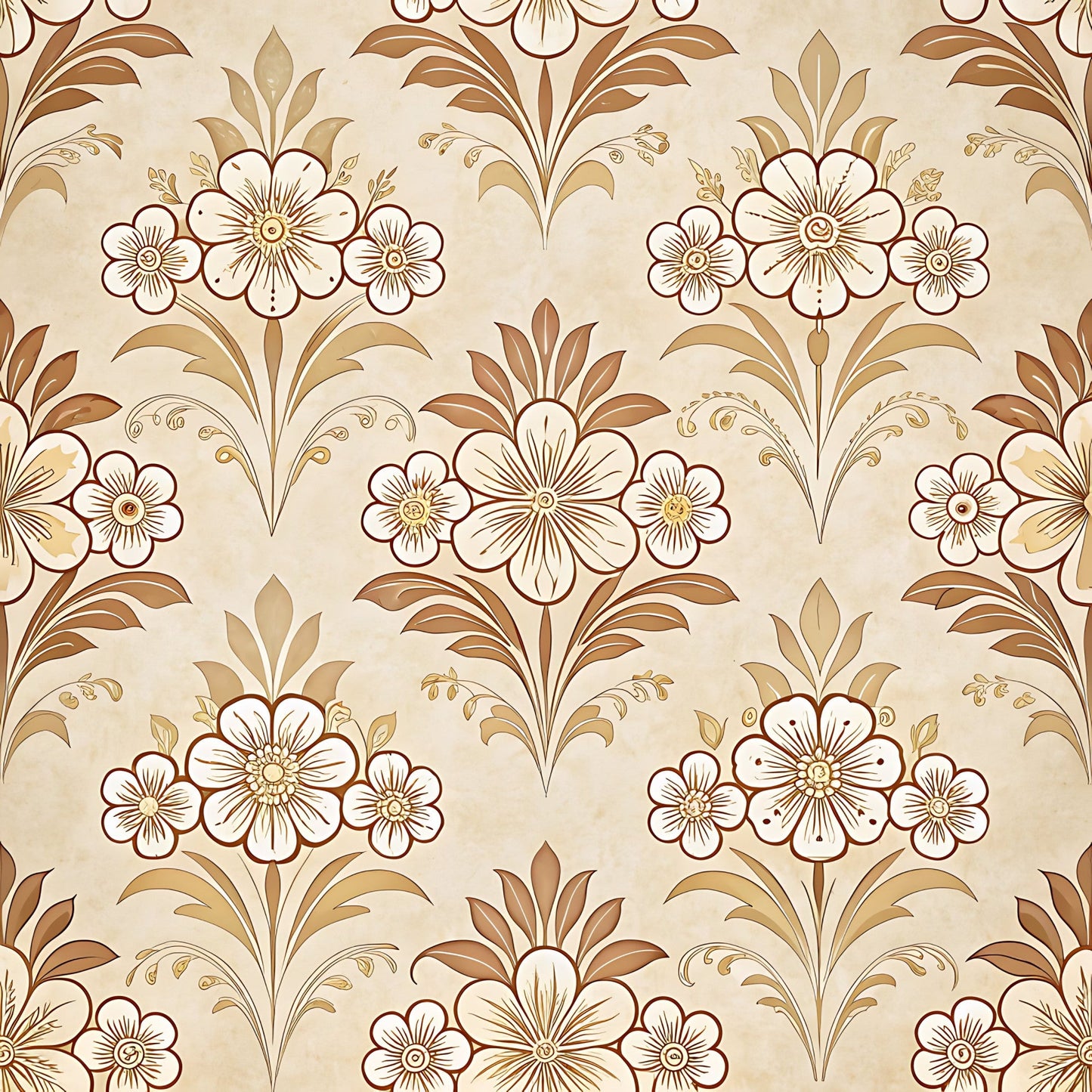 Vintage Beige Sepia Floral Pattern 3 Quilting Cotton Fabric
