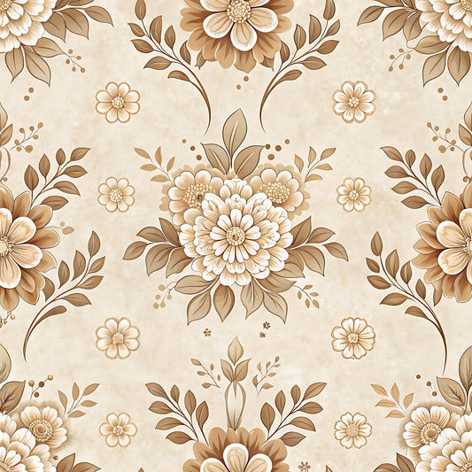 Vintage Beige Sepia Floral Pattern 4 Quilting Cotton Fabric