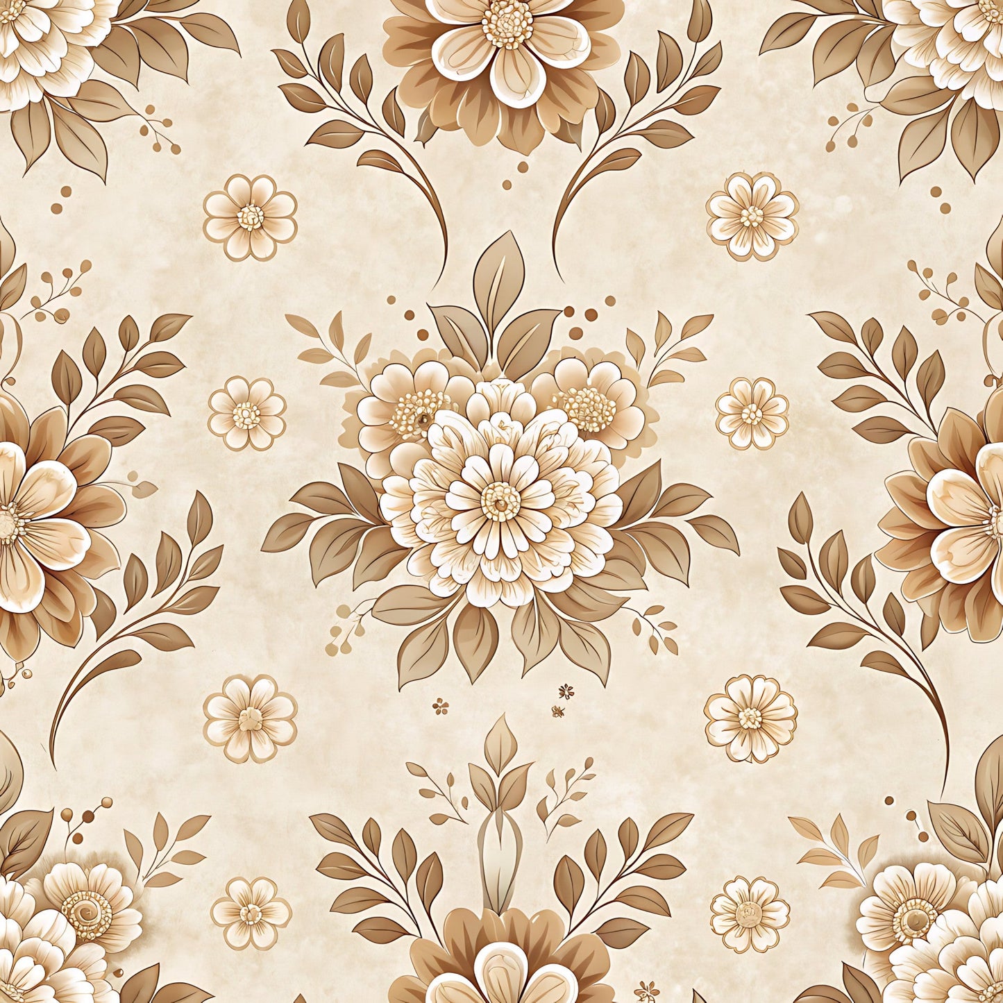 Vintage Beige Sepia Floral Pattern 4 Quilting Cotton Fabric