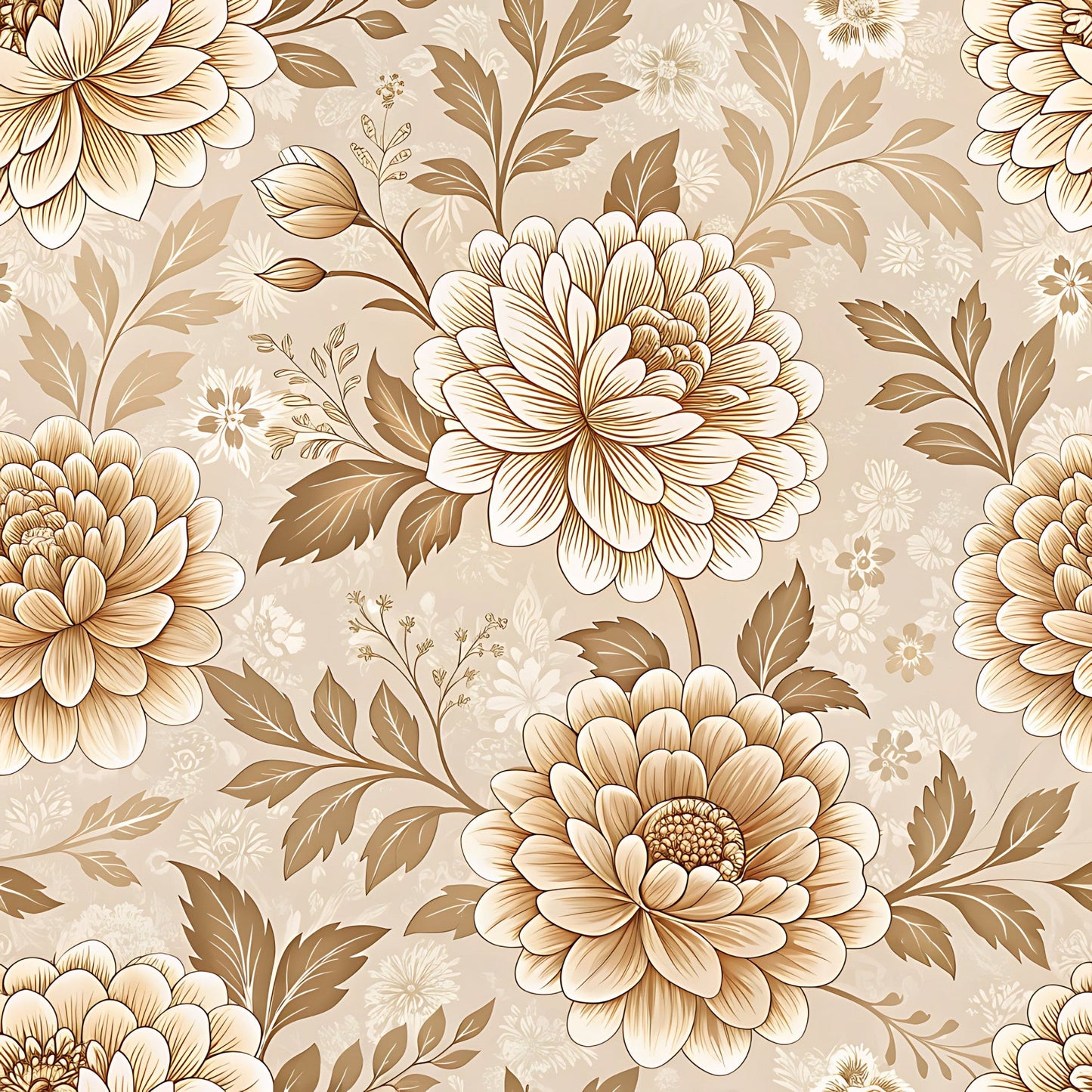 Vintage Beige Sepia Floral Pattern 5 Quilting Cotton Fabric