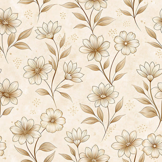 Vintage Beige Sepia Floral Pattern 8 Quilting Cotton Fabric
