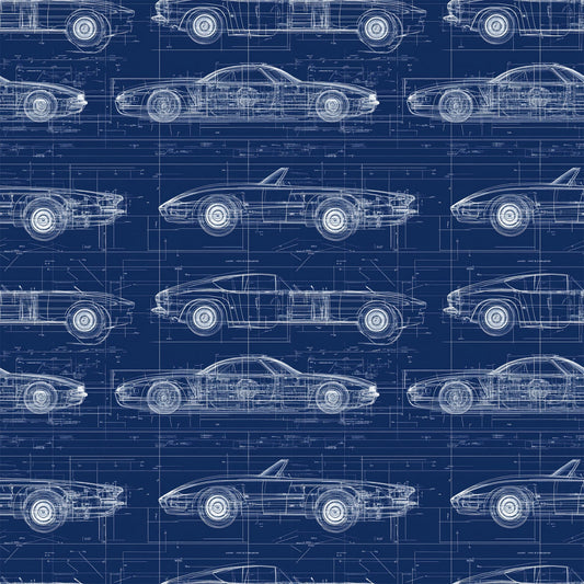 Vintage Car Blueprint Pattern 11 Quilting Cotton Fabric