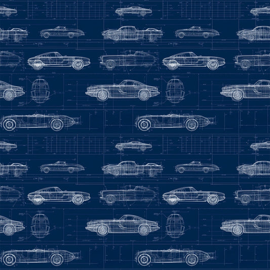 Vintage Car Blueprint Pattern 12 Quilting Cotton Fabric