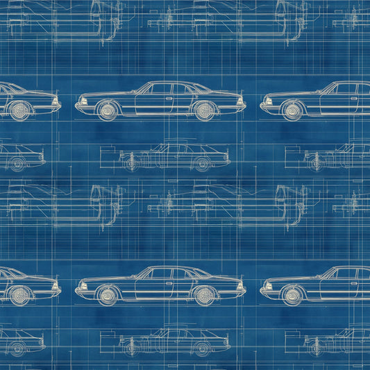 Vintage Car Blueprint Pattern 3 Quilting Cotton Fabric