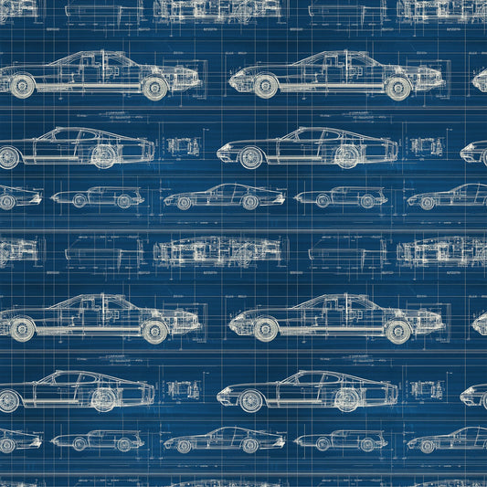 Vintage Car Blueprint Pattern 4 Quilting Cotton Fabric