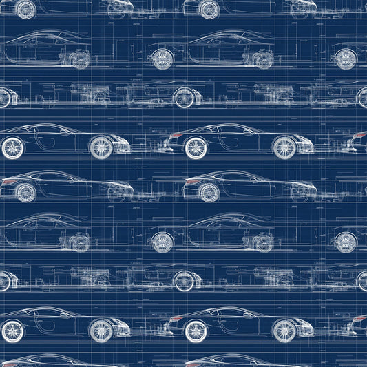 Vintage Car Blueprint Pattern 5 Quilting Cotton Fabric