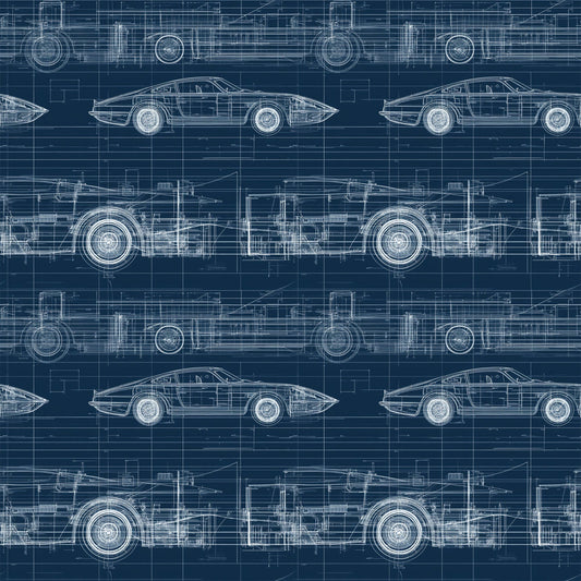 Vintage Car Blueprint Pattern 8 Quilting Cotton Fabric