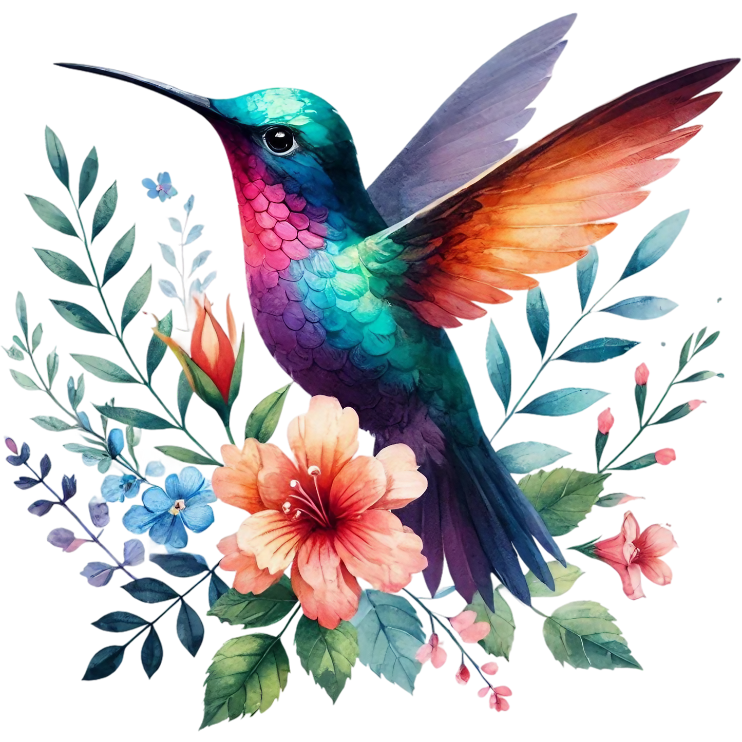 Watercolor Hummingbird Floral Fabric Panel 36 featuring vibrant bird and colorful flowers printed on premium quilting cotton.