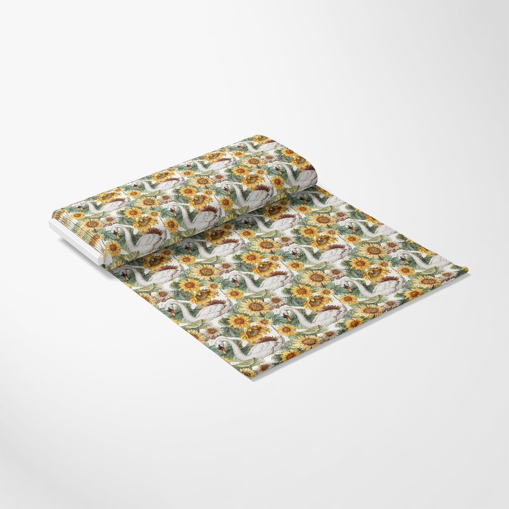 Watercolor Swan Sunflowers Pattern 11 Quilting Cotton Fabric
