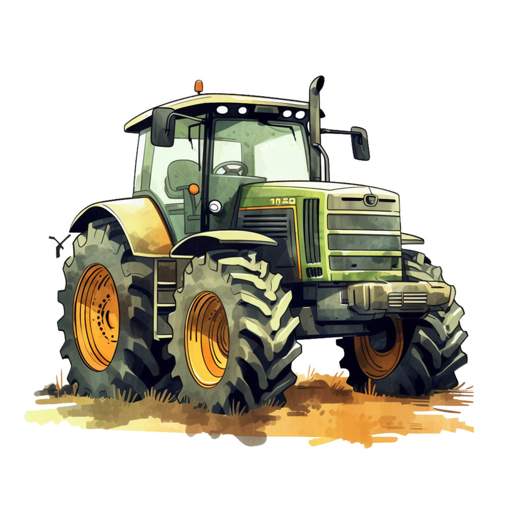 Watercolor Tractor Fabric Panel featuring a detailed watercolor tractor illustration on premium quilting cotton fabric.