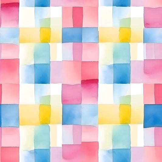Watercolor Checkered Gingham Pattern 9 Quilting Cotton Fabric