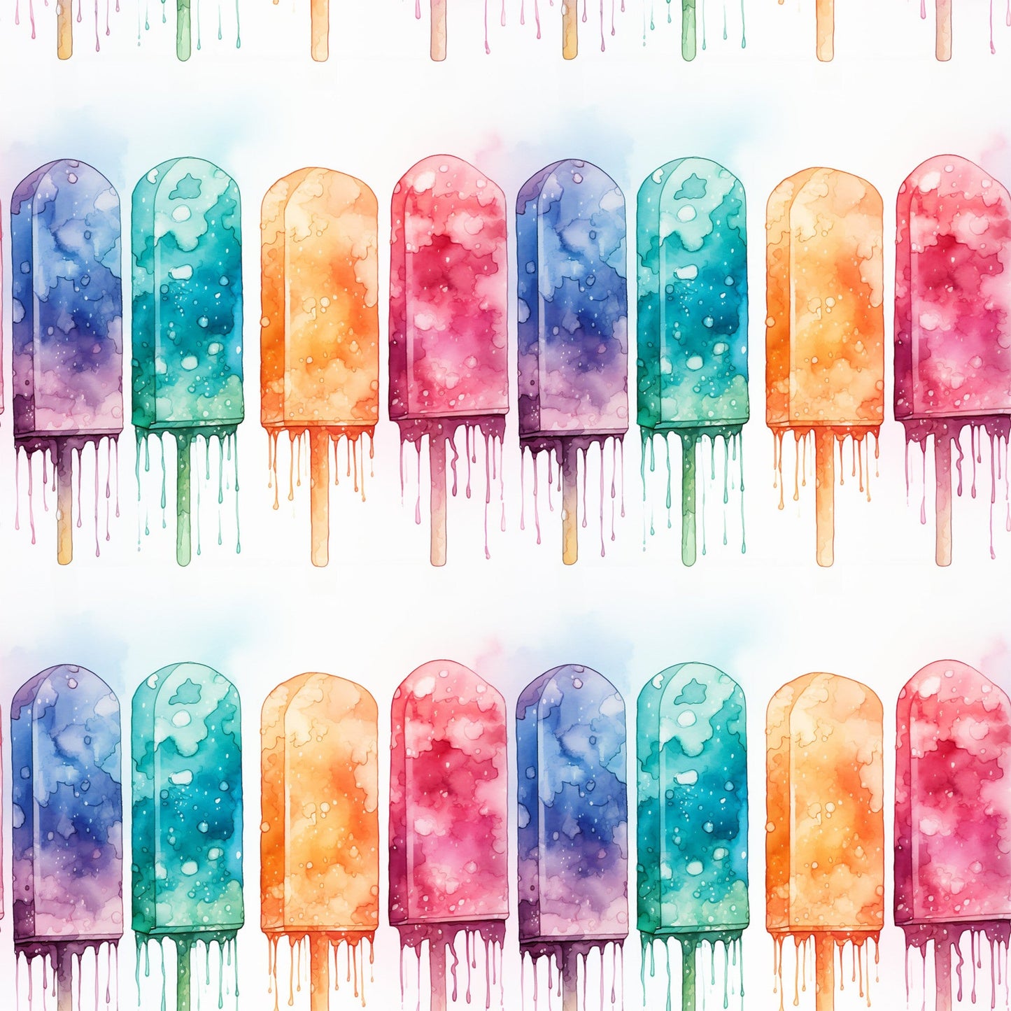 Watercolor Summer Popsicle Pattern 11 Quilting Cotton Fabric