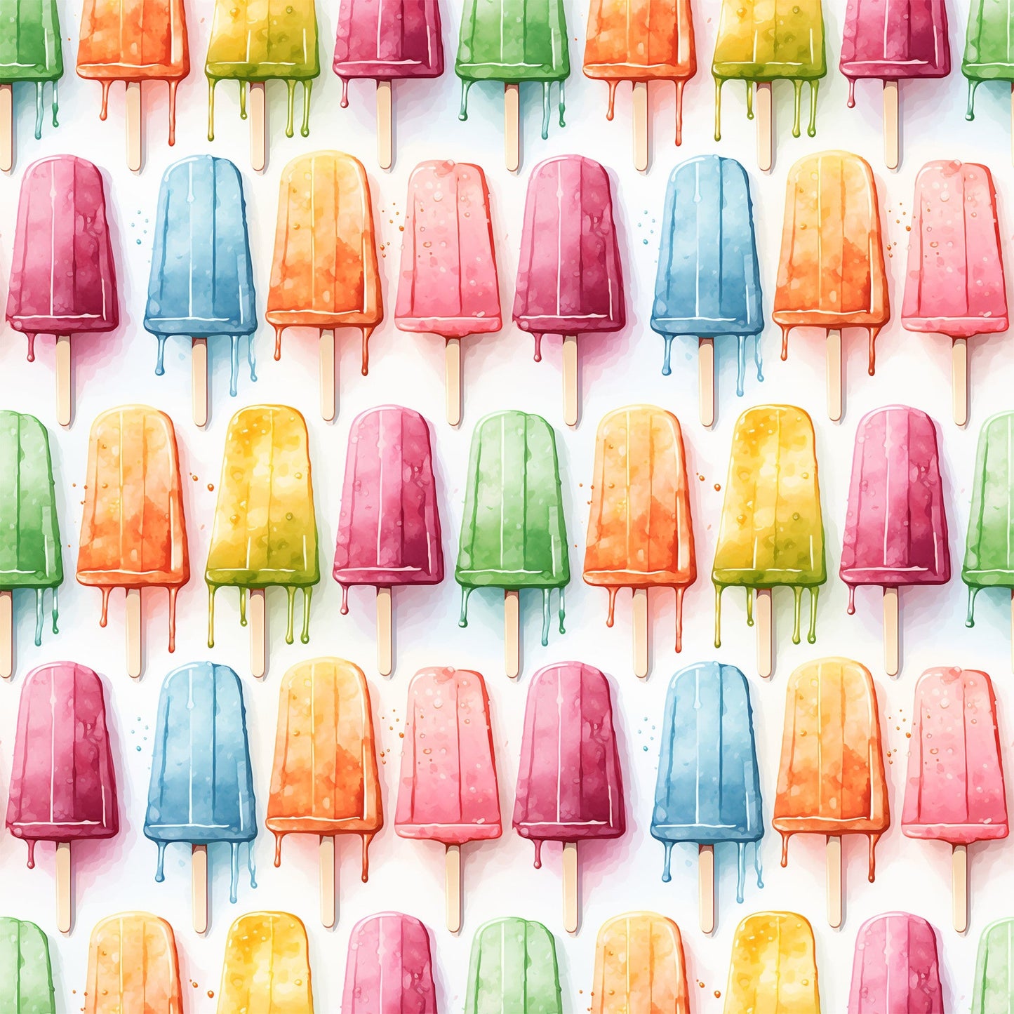 Watercolor Summer Popsicle Pattern 9 Quilting Cotton Fabric