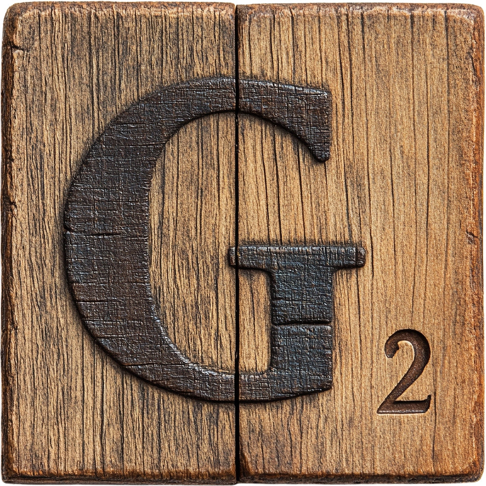 Wood Letter G Blocks Fabric Panel showing textured dark letter G on two wooden blocks with natural wood grain background.