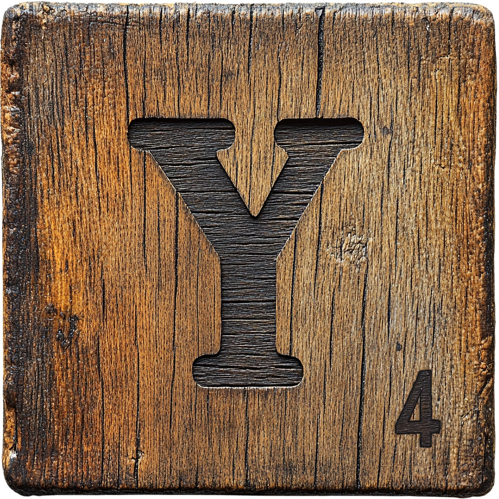 Wood Letter Y Blocks Fabric Panel featuring a rustic wooden texture with premium quilting cotton print, made in the USA.