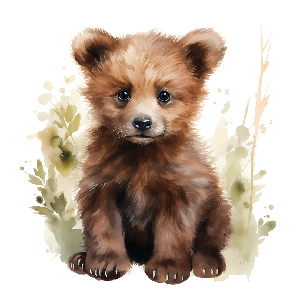 Woodland Baby Bear 3 Fabric Panel features a detailed, soft illustration of a baby bear on premium quilting cotton.
