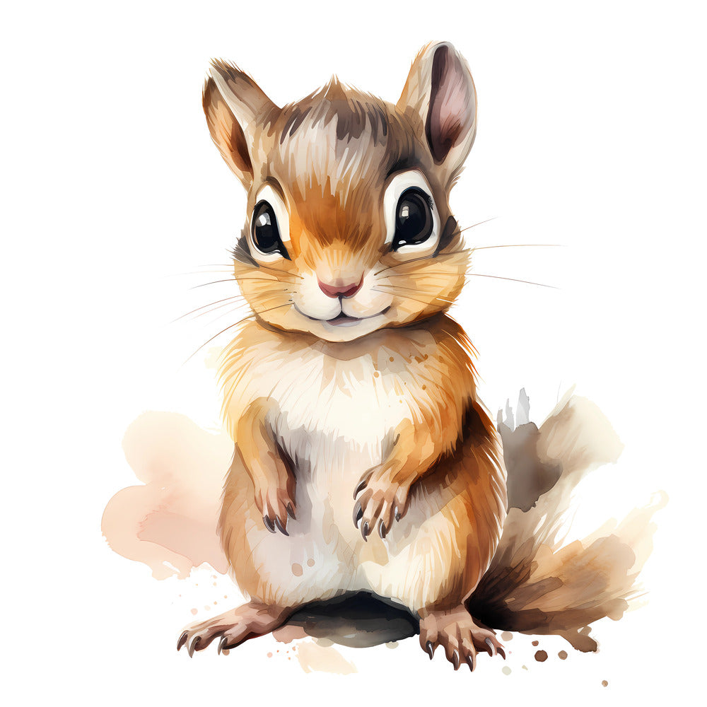 Woodland Baby Chipmunk 3 Fabric Panel featuring a detailed, cute baby chipmunk illustration on premium quilting cotton fabric.