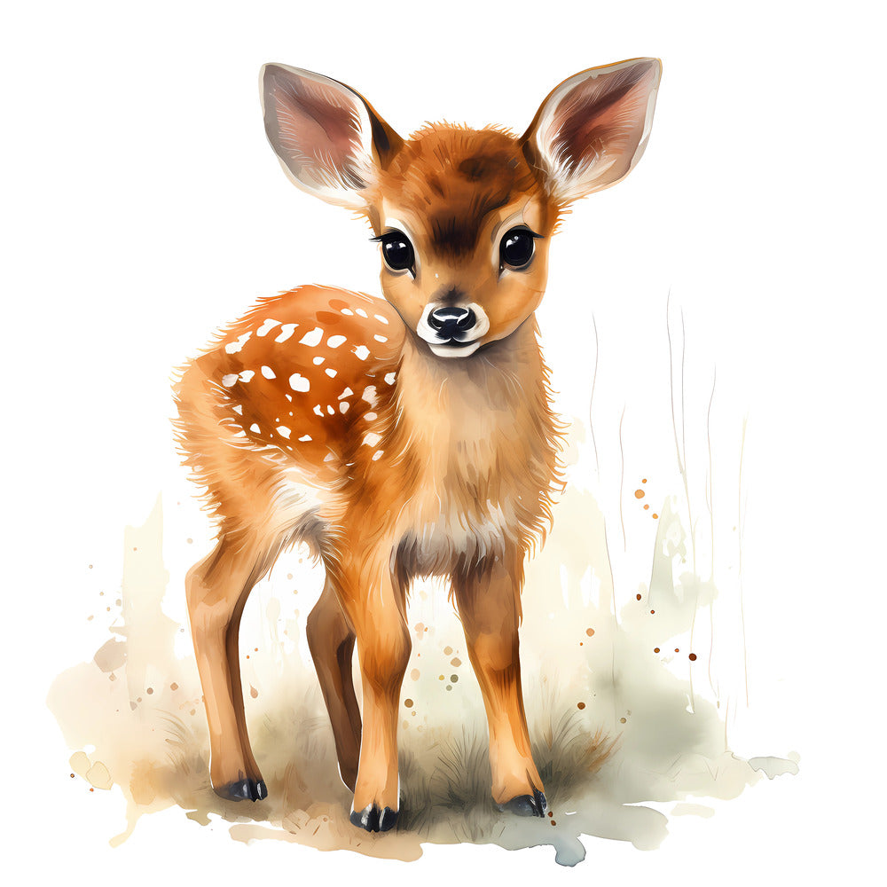 Woodland Baby Deer 3 Fabric Panel featuring a detailed, adorable fawn illustration in premium quilting cotton print.