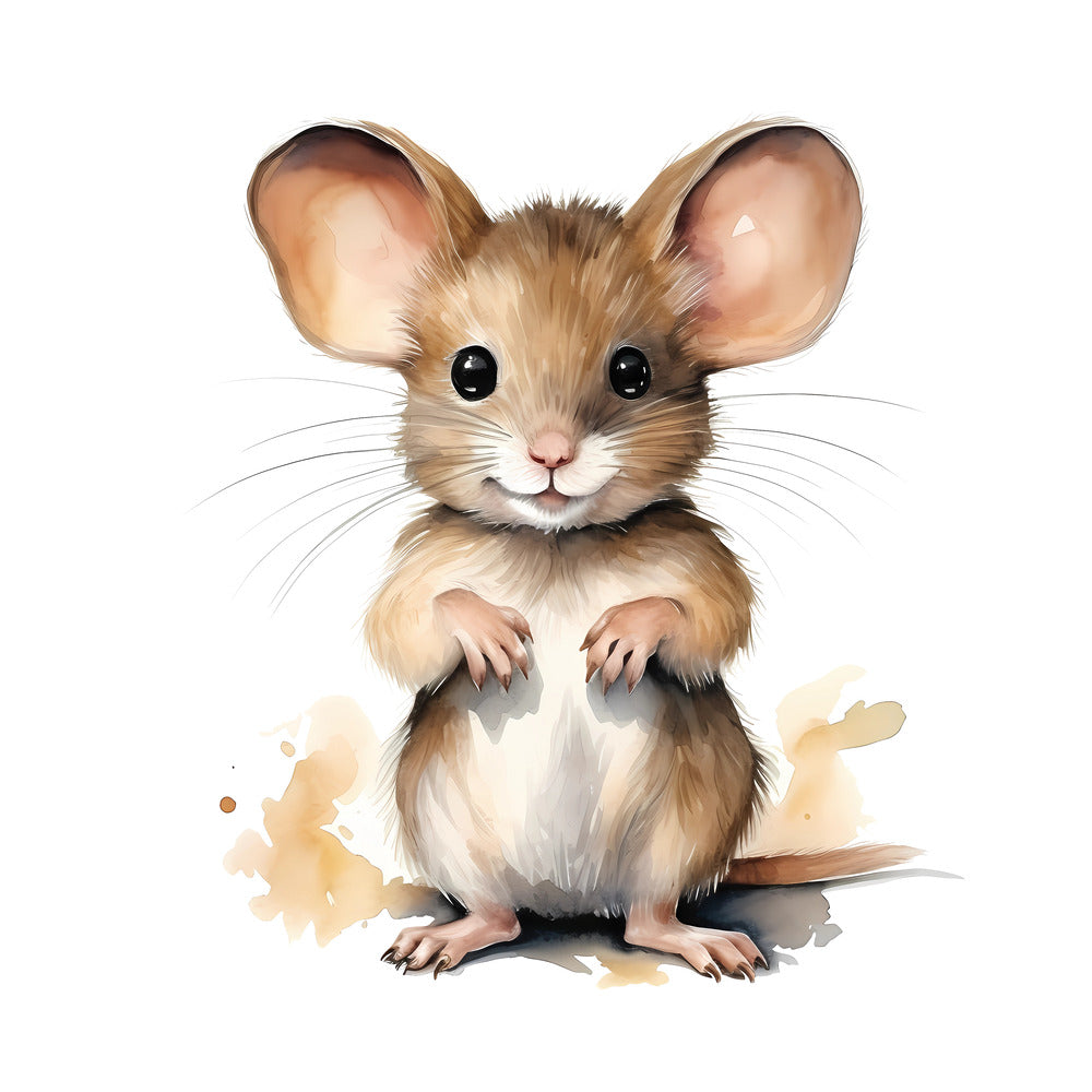 Woodland Baby Mouse 3 Fabric Panel featuring a detailed, cute baby mouse illustration on premium quilting cotton fabric.