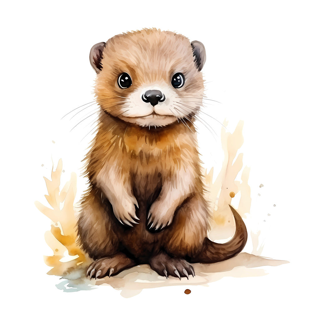 Illustration of a cute baby otter in a natural watercolor style for Woodland Baby Otter 1 Fabric Panel design.