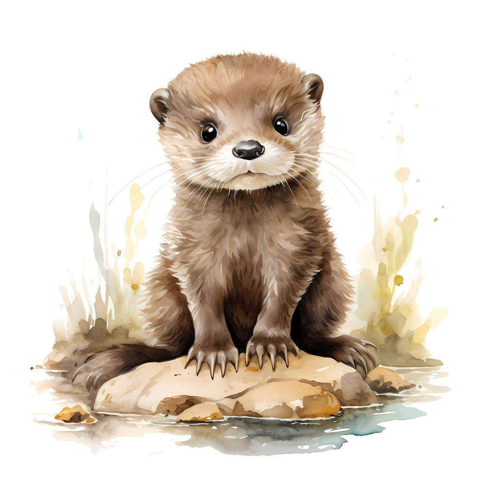 Woodland Baby Otter 3 Fabric Panel featuring a detailed, adorable baby otter illustration on premium quilting cotton fabric.