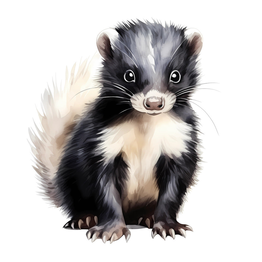Woodland Baby Skunk 2 Fabric Panel showcasing a detailed, soft illustration of a cute baby skunk on premium quilting cotton.
