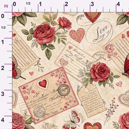 Antique Valentine Postcards Pattern 2 Minky Fabric