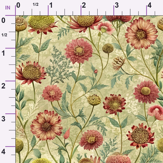 Art Nouveau Burnet Flowers Pattern 2 Minky Fabric