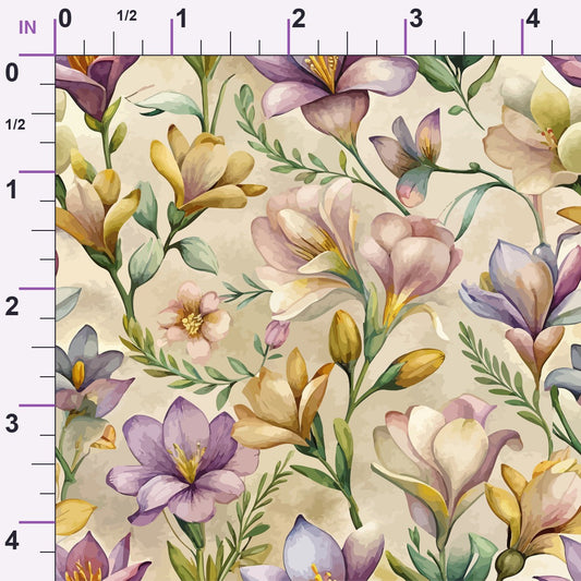 Art Nouveau Freesia Blossoms Pattern 2 Minky Fabric