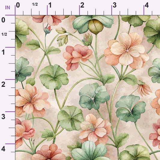 Art Nouveau Geraniums Pattern 1 Minky Fabric