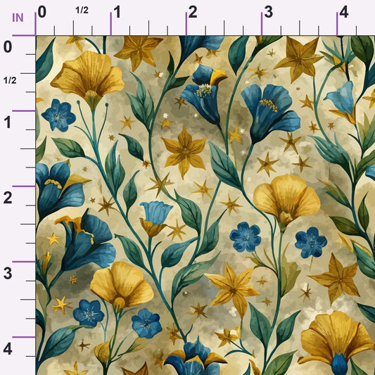 Art Nouveau Golden Flax Flowers Pattern 2 Minky Fabric