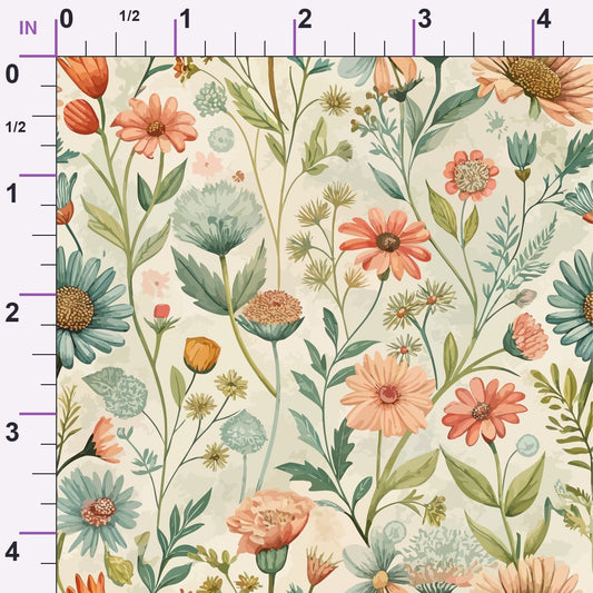 Art Nouveau Meadow Flowers Pattern 1 Minky Fabric