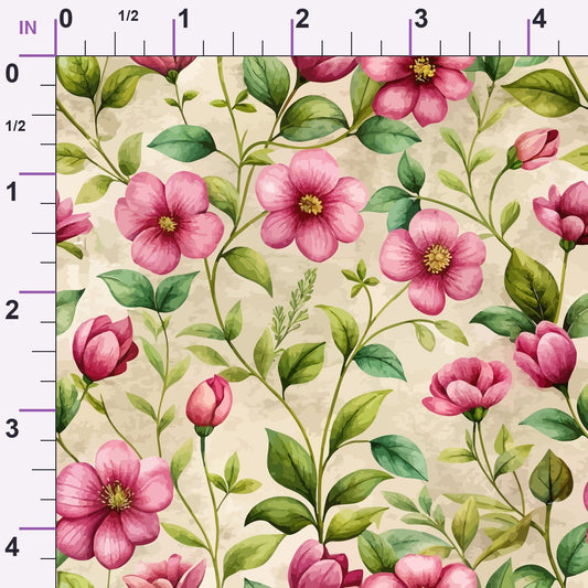 Art Nouveau Pink Purslanes Pattern 1 Minky Fabric