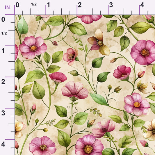 Art Nouveau Pink Purslanes Pattern 2 Minky Fabric