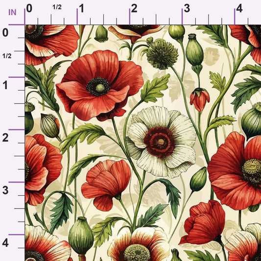 Art Nouveau Poppies Pattern 3 Minky Fabric
