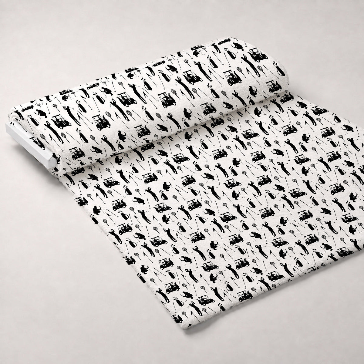 Black and White Silhouette Golfing Minky Fabric
