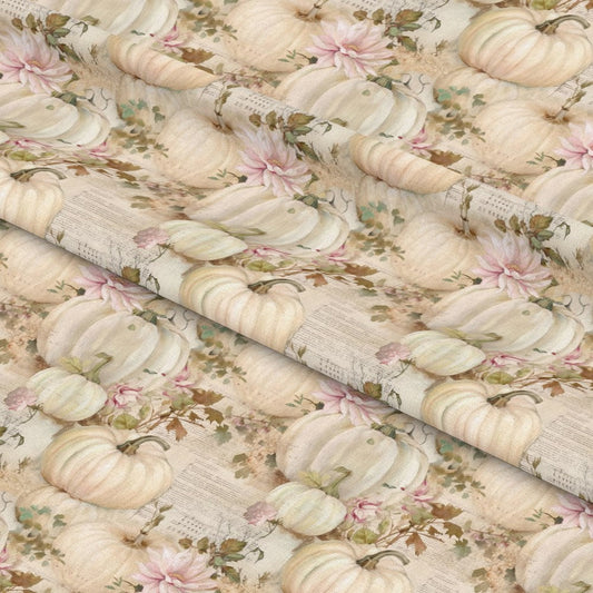White Fall Pumpkins Pattern 3 Quilting Cotton Fabric