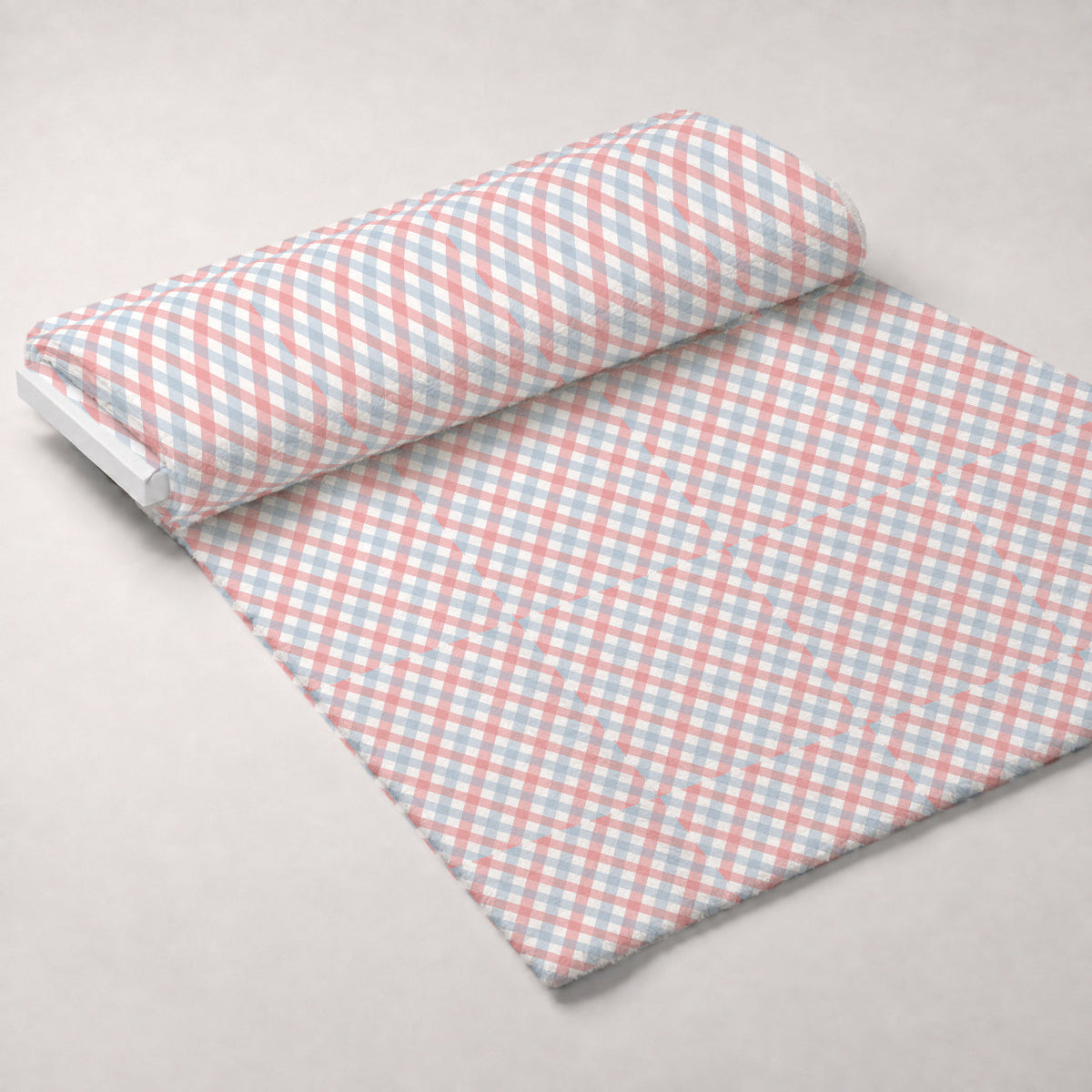 Diagonal Gingham Spindle on Peach Puff Minky Fabric