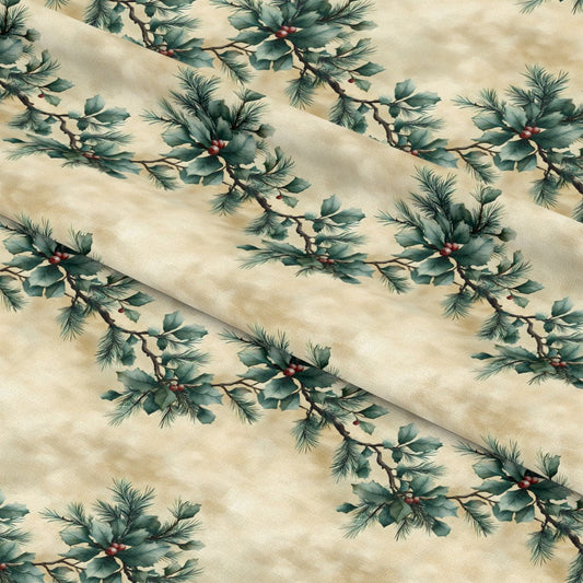 Winter Greenery Pattern 1 Quilting Cotton Fabric