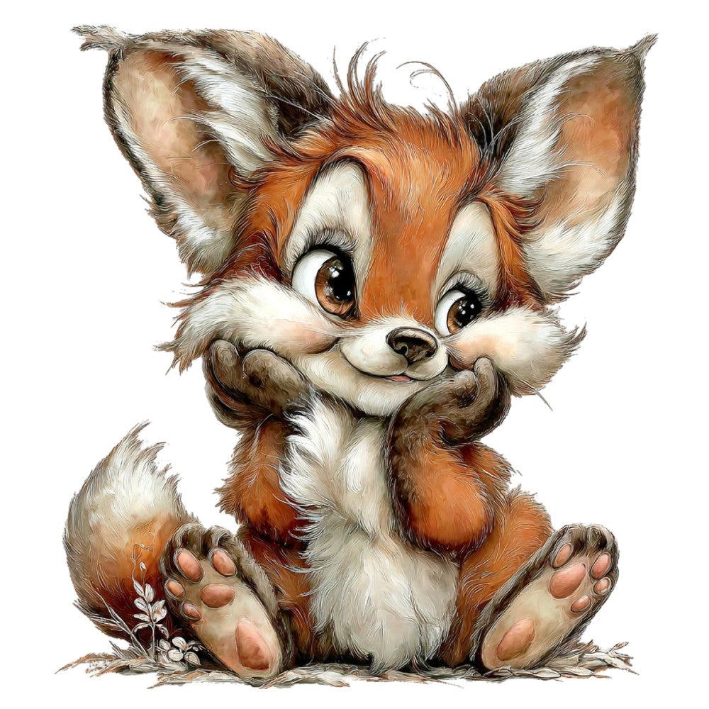 fox, woodland animals, whimsical, cute, children's, nursery, rust orange, burnt orange, cream white, brown, tan, animal illustration, character panel, storybook, playful, adorable, baby, kids fabric, nature themed, forest creatures, sitting fox, expressive eyes, illustration style, charming, innocent, springtime, woodland theme, decorative panel, wall hanging, apparel fabric