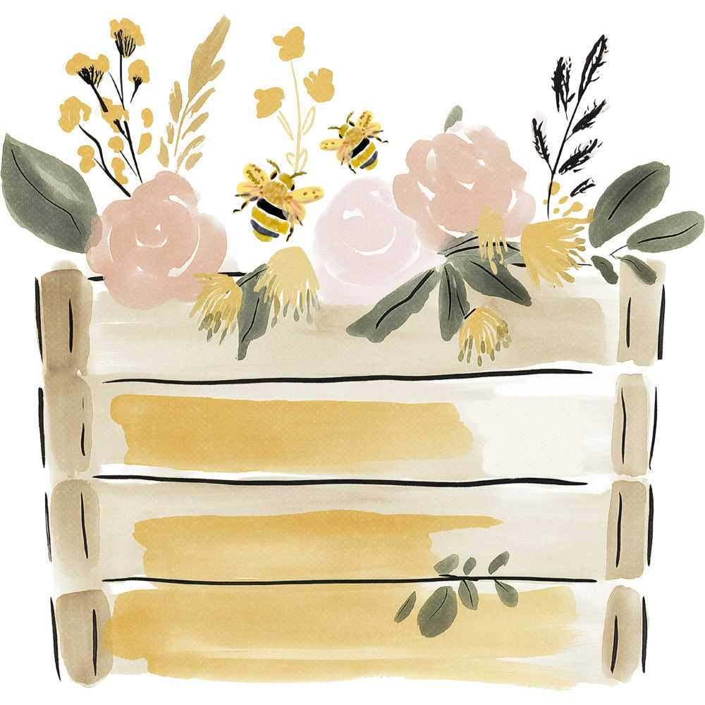 floral, botanical, bees, honeybees, roses, blush pink, dusty rose, pale pink, sage green, olive green, cream, golden yellow, watercolor, whimsical, nature, spring, summer, garden, wildflowers, organic, soft, romantic, farmhouse, cottage core, insects, pollinator, delicate, elegant, illustration style