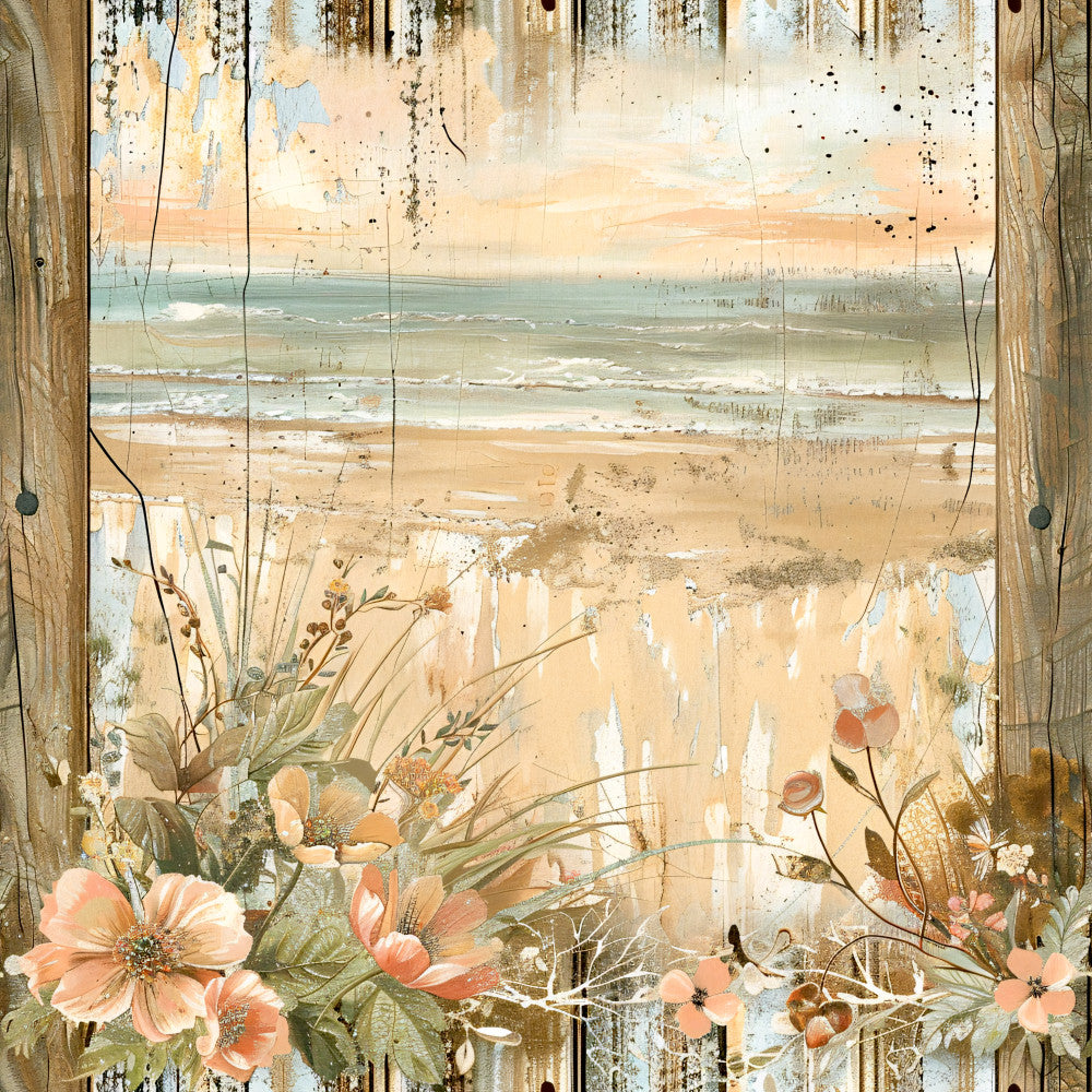 Floral Beach Scenes Fabric Panel 5