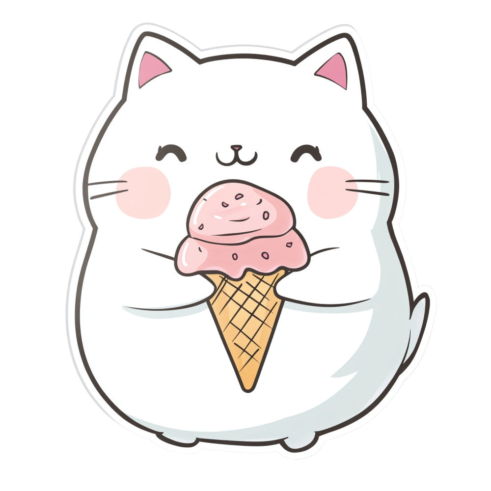 cute cat, kawaii, ice cream cone, pink, white, gray, whimsical, playful, animals, cats, food, dessert, happy face, closed eyes, smile, children's, kids, baby, pastel colors, soft colors, spring, summer, sweet theme, fun, cheerful, wall hanging, novelty, illustration style