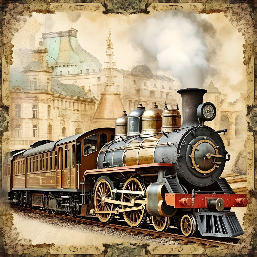 Shabby Chic Steampunk Train Fabric Panel 7